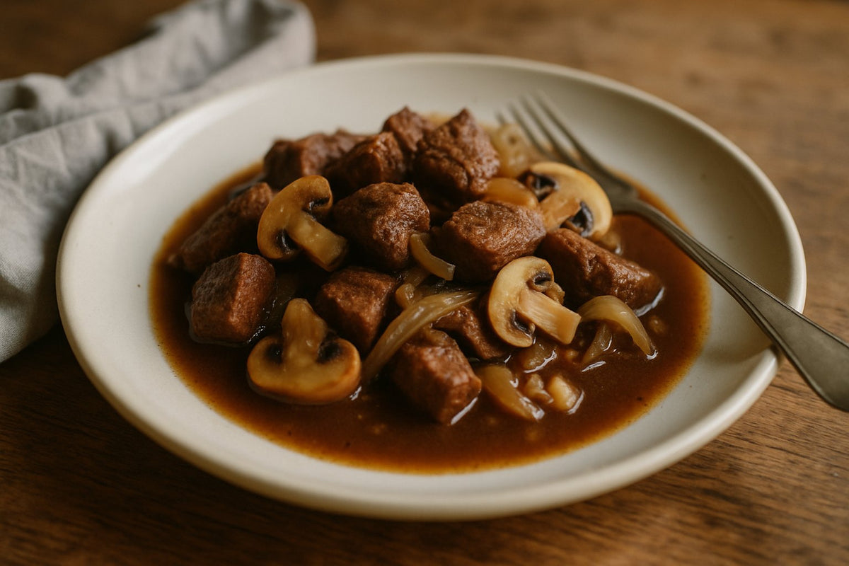 Rundstoof met rode wijn en champignons