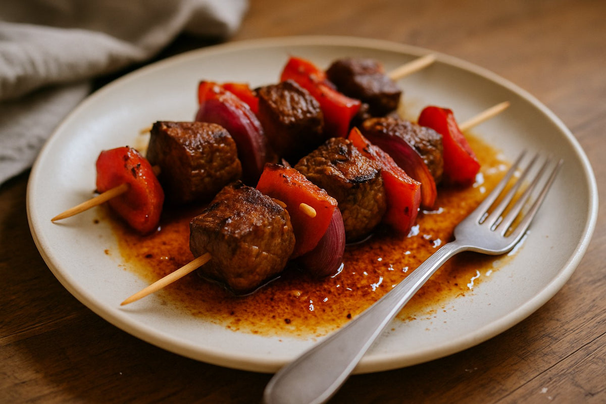 Gegrilde biefstukspiesen met paprika