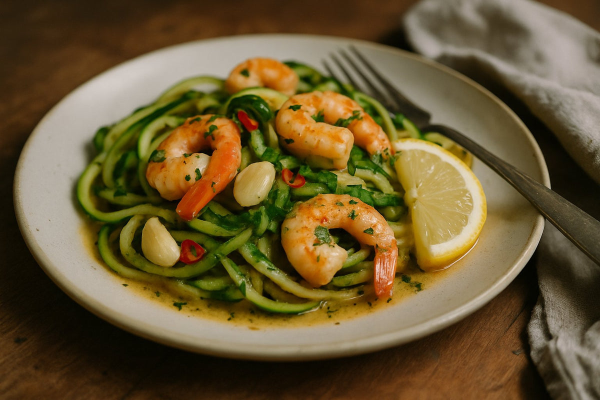 Zucchini-Nudeln mit Garnelen und Knoblauch