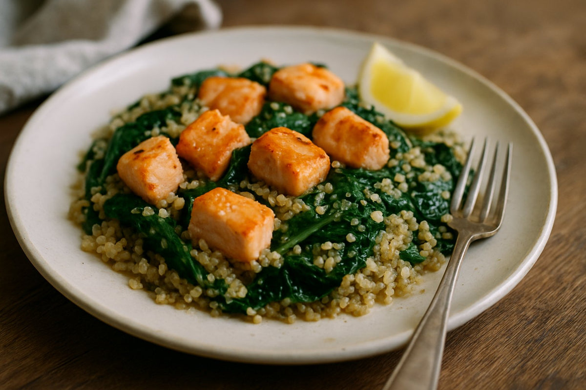 Eenpans zalm met quinoa en spinazie
