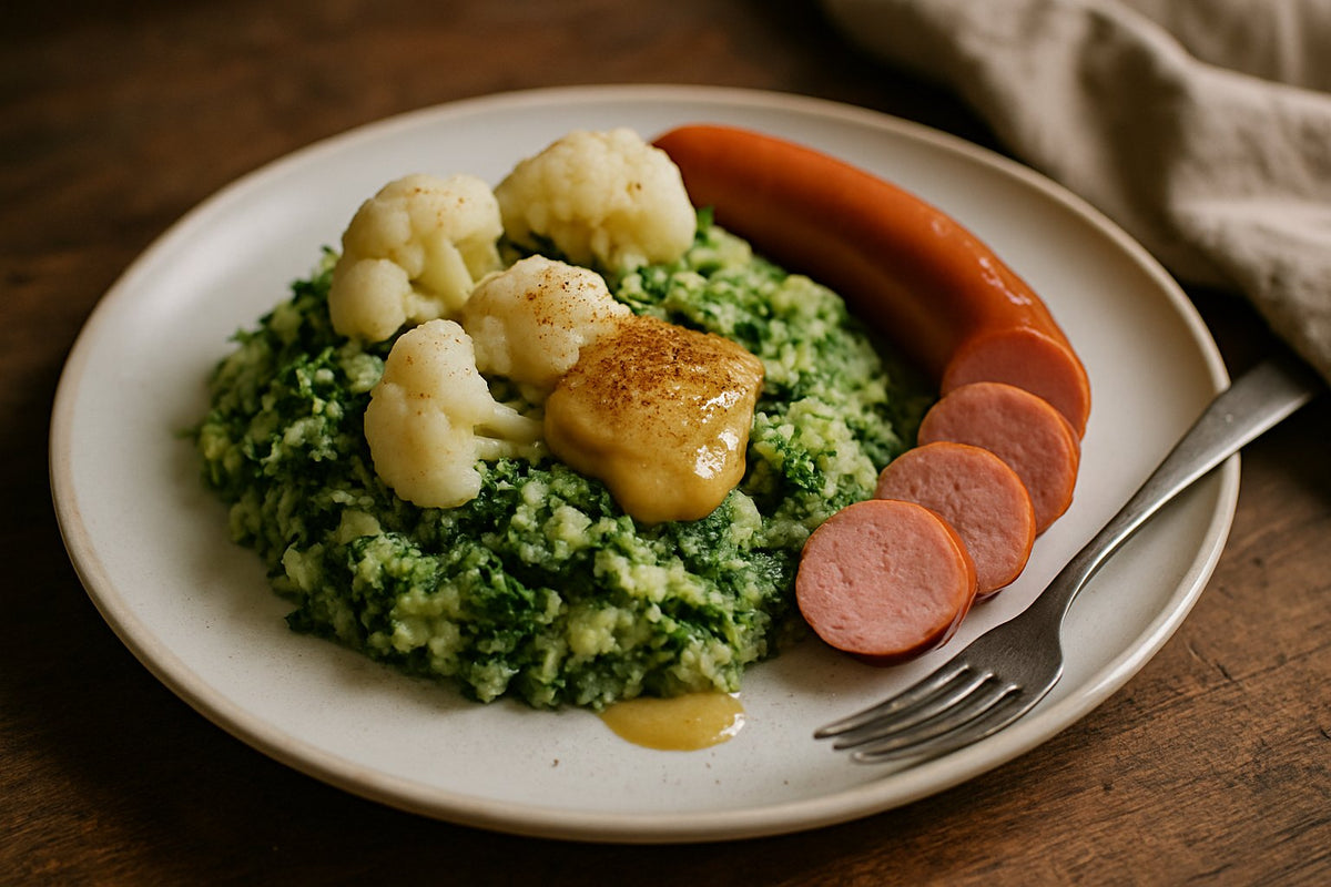 Kale mash with lean smoked sausage