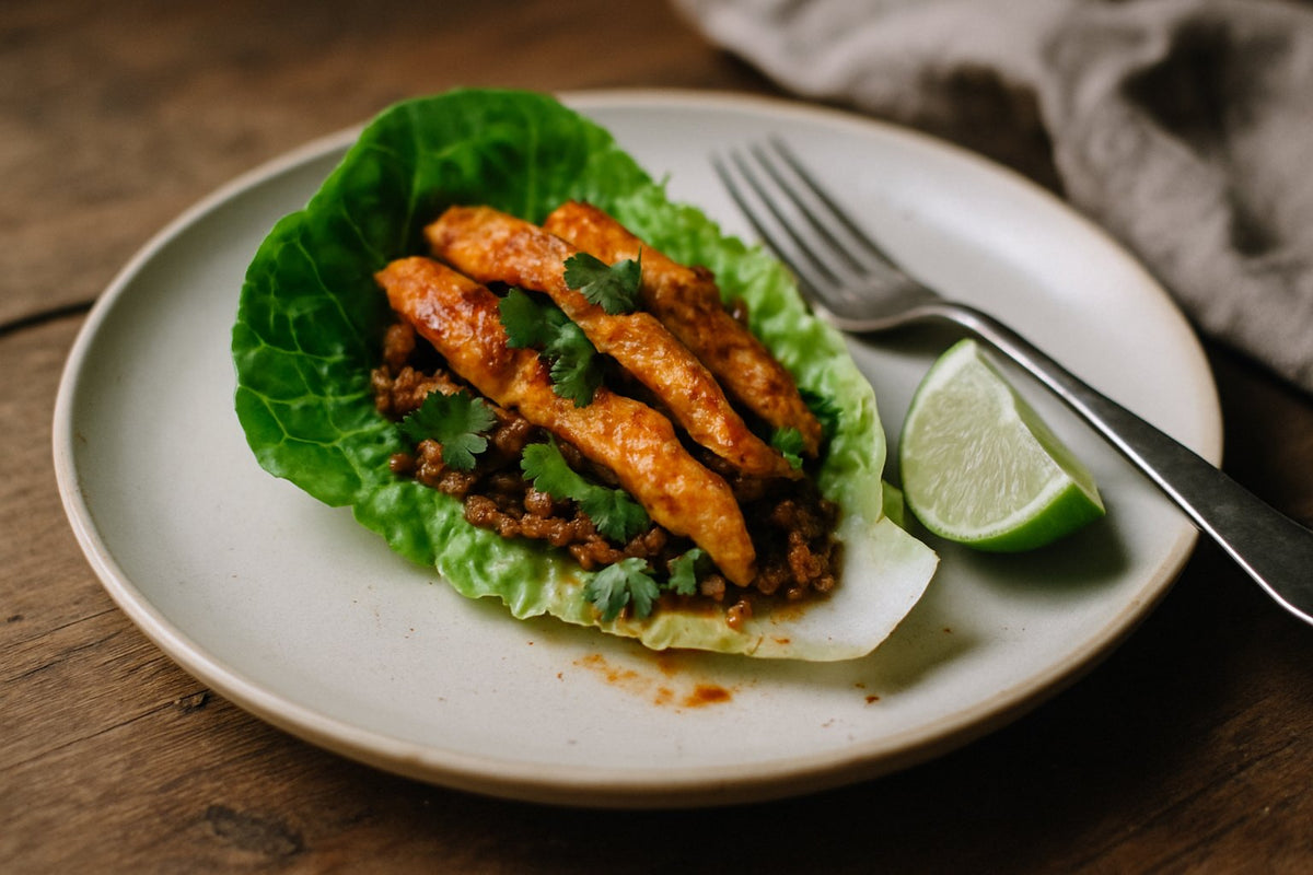 Sla-taco's met pittige kip en limoen