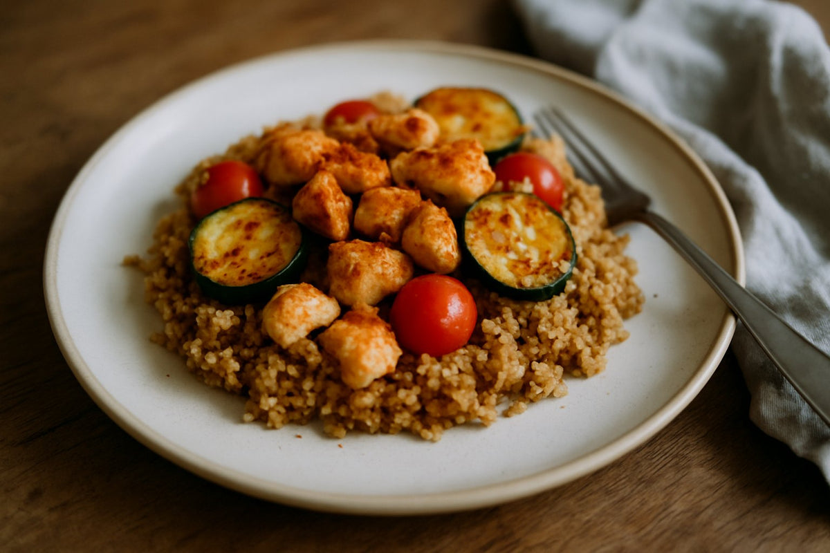 Warme quinoasalade met kip en courgette