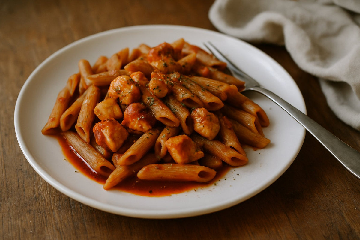 Proteine penne met kip en tomaat