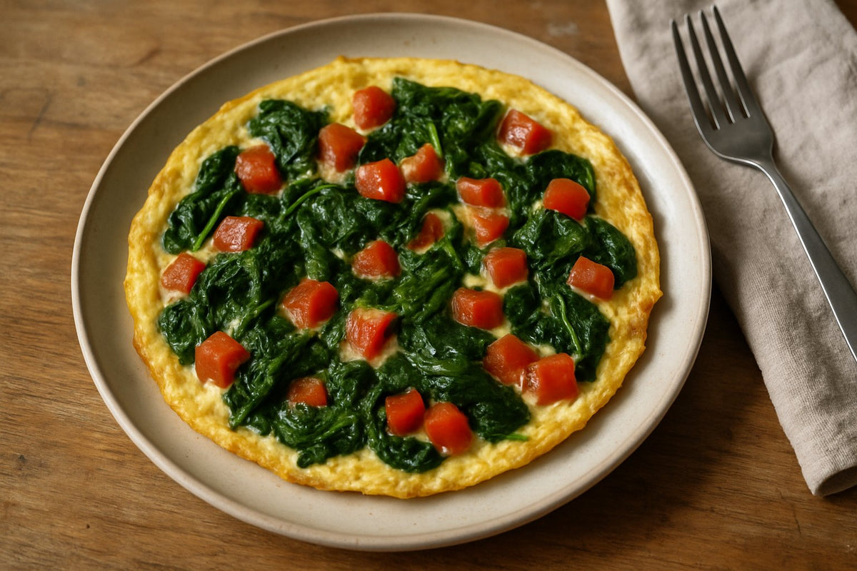 Hartige eiwitomelet met spinazie en tomaat