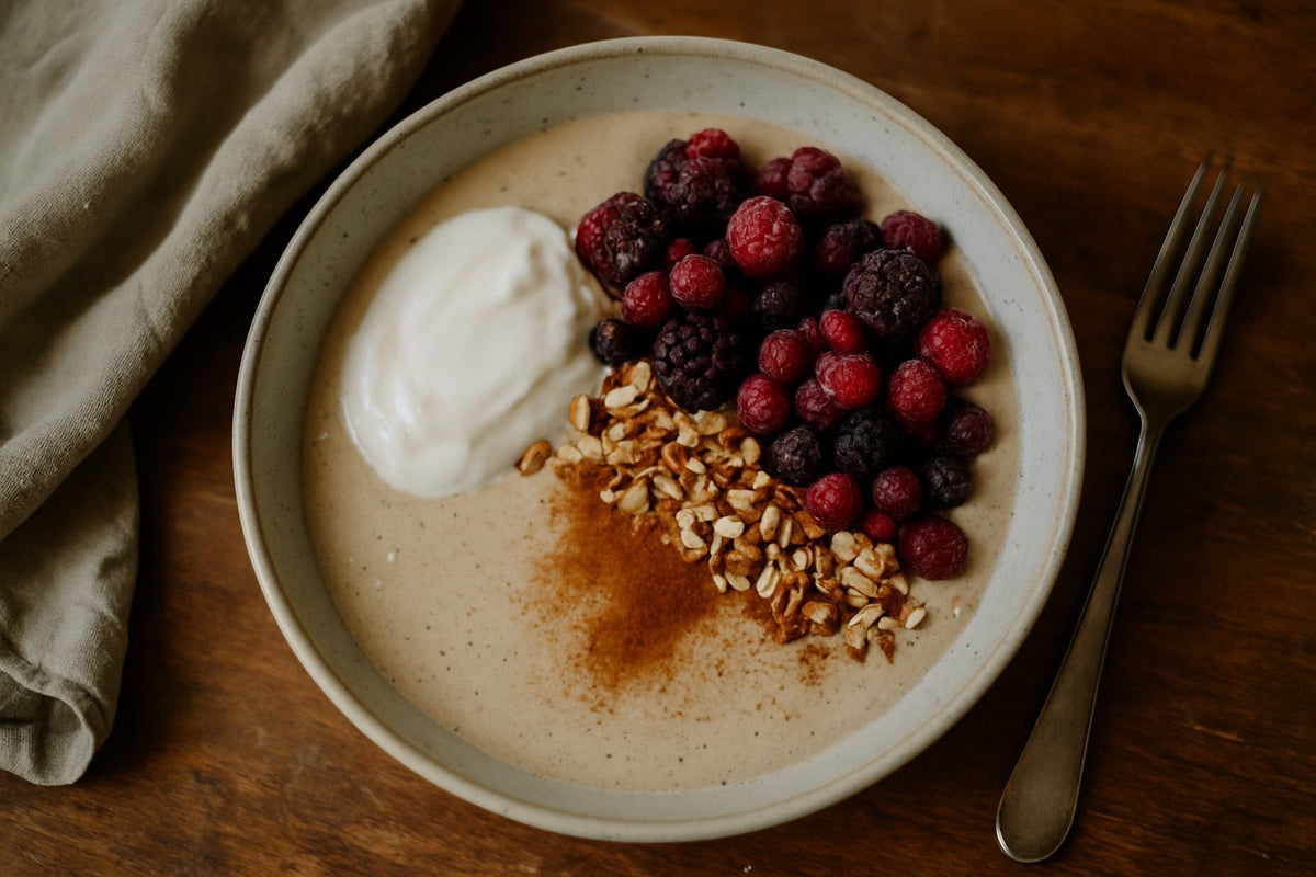 Vanille shake bowl met rood fruit (Bioteine shake)