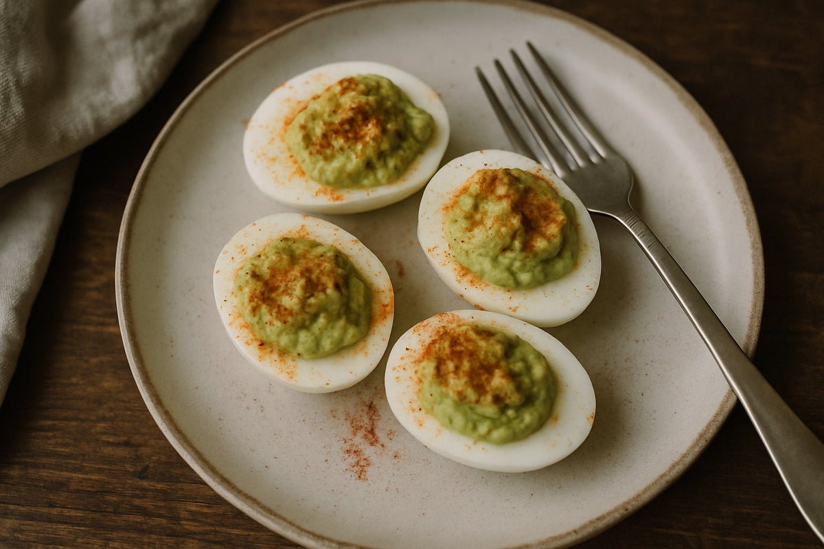 Stuffed eggs with avocado and paprika powder
