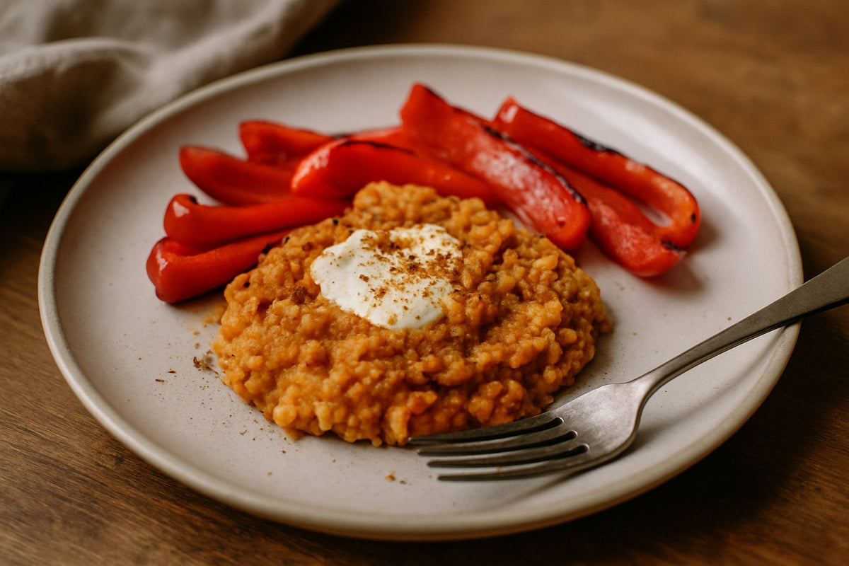 Gepofte paprika met linzendip