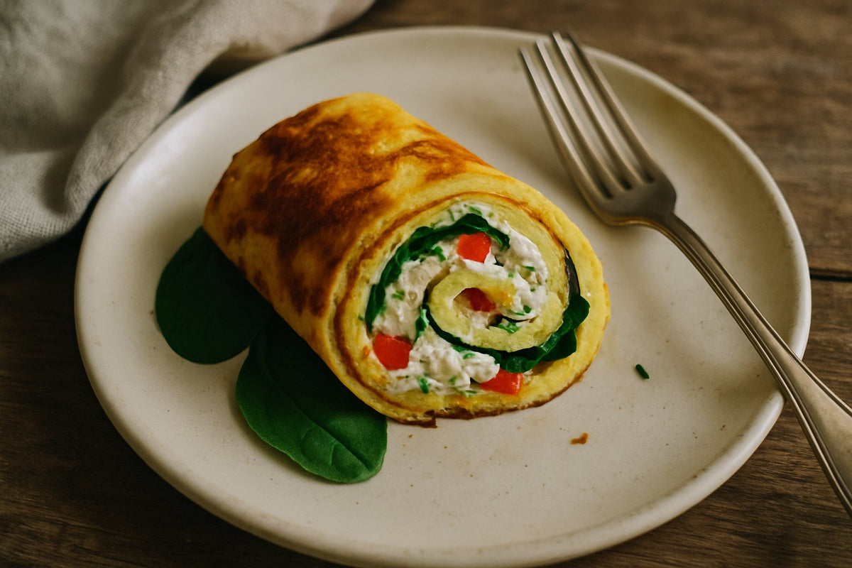 Cold omelette rolls with herb cheese