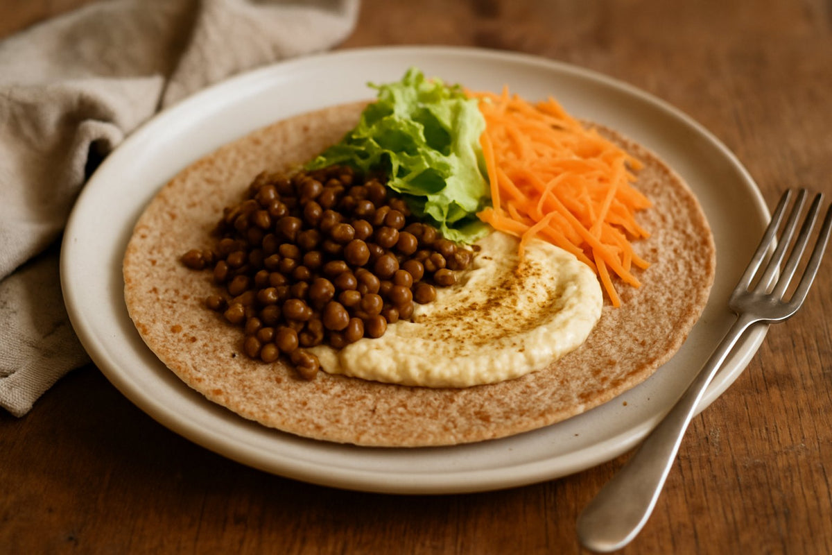 Volkoren wrap met linzen en hummus