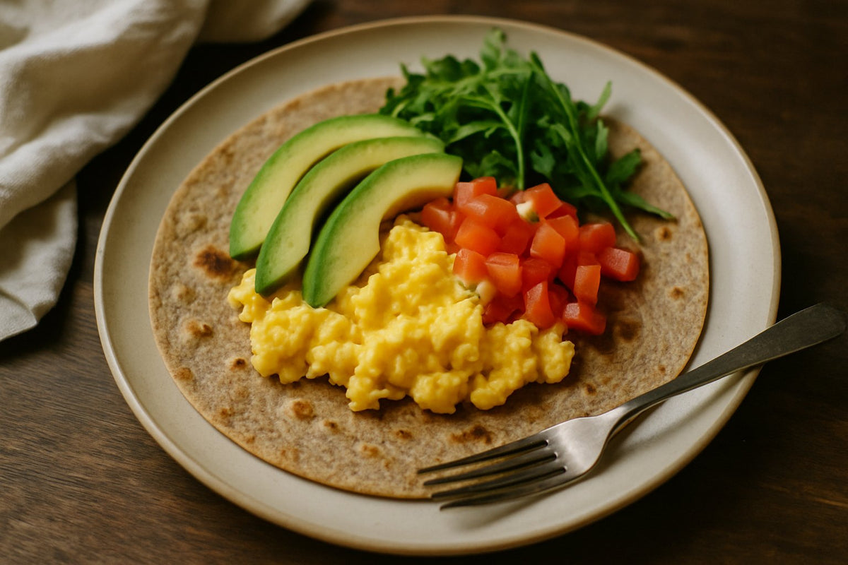 Frühstücks-Wrap mit Rührrei und Avocado