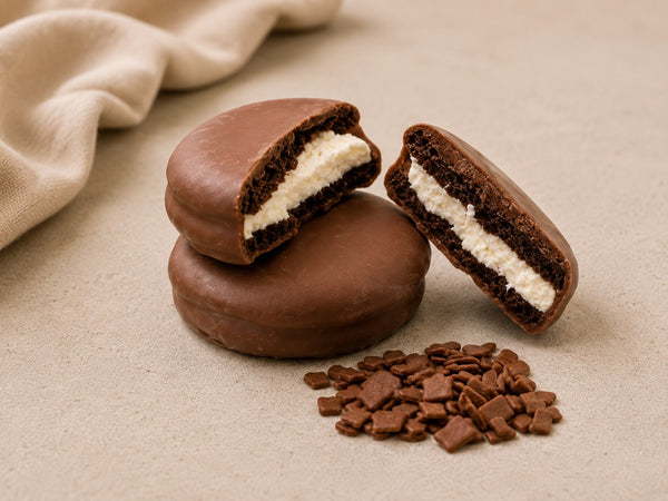 Eiwitrijk koekje chocolade met vanille vulling