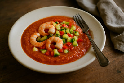 Gazpacho met garnalen en avocado
