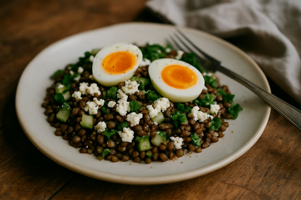 Linzensalade met ei en feta