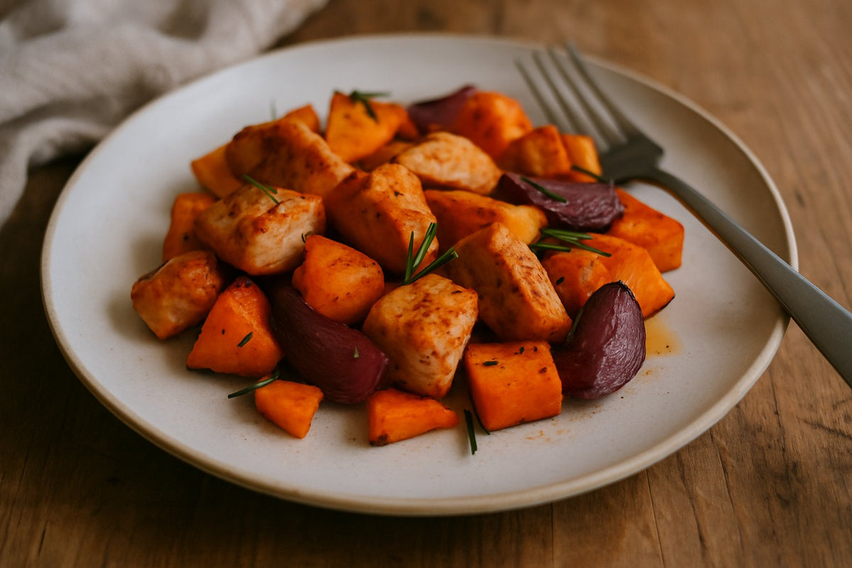 Kalkoenfilet met zoete aardappel uit de oven