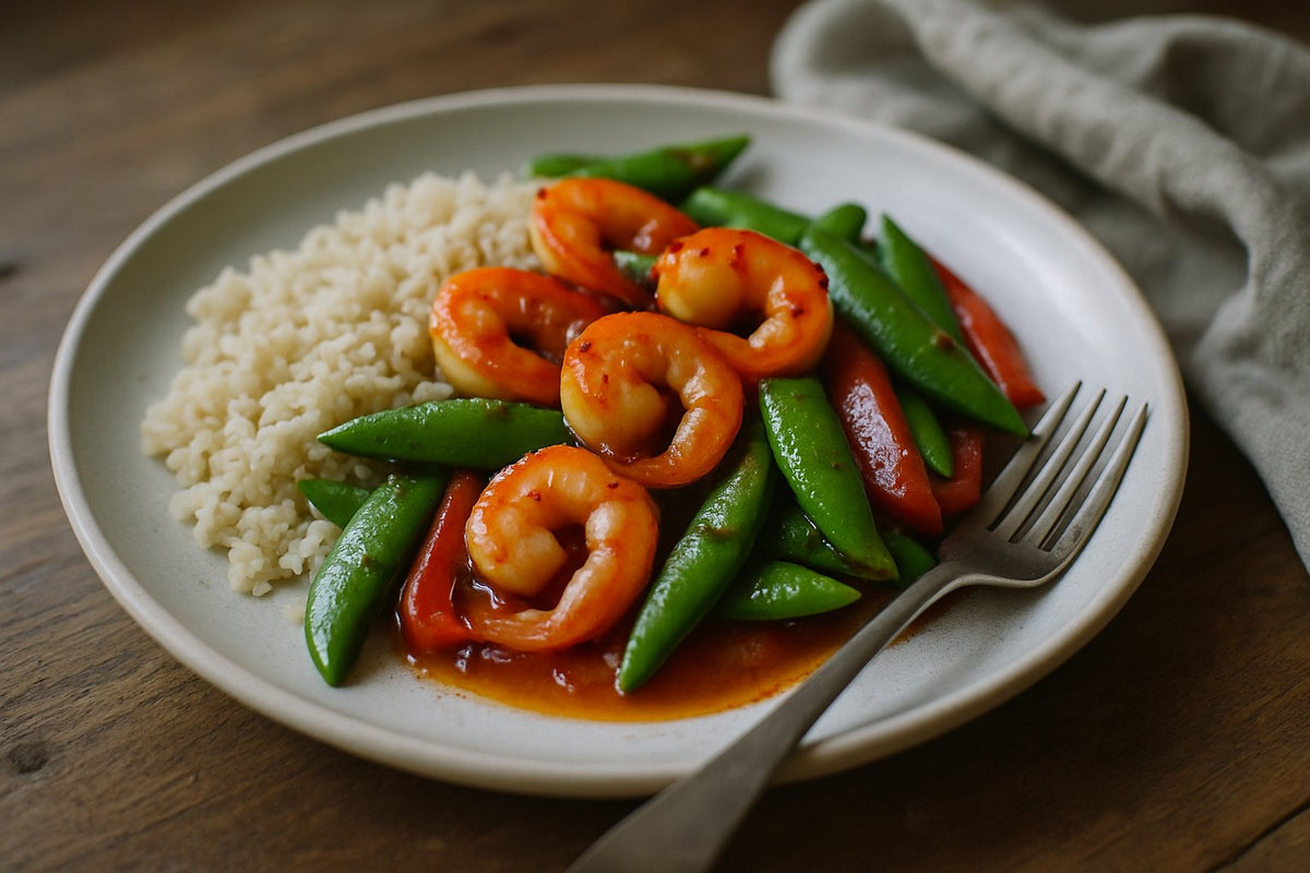 Sweet Chili garnalen met proteine rijst
