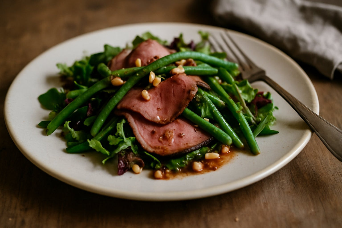Lauwwarme rosbiefsalade met haricots verts