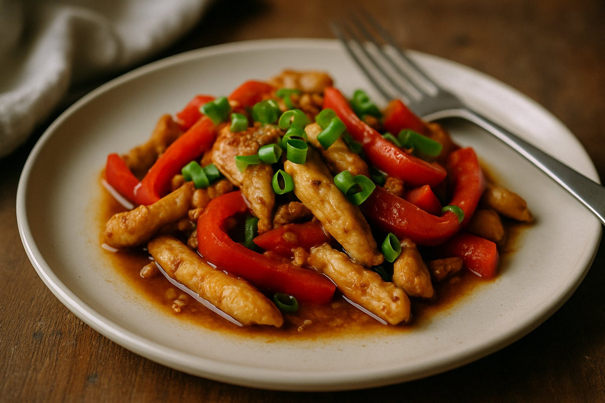 Snelle roerbak met kip en paprika