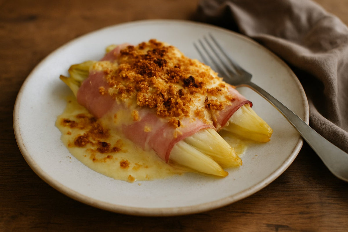 Witlof met ham en magere kaas uit de oven