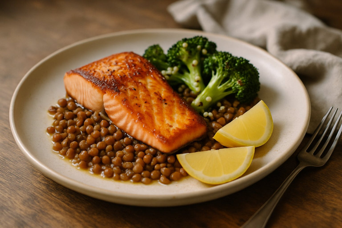 Zalmfilet met Linzen en Geroosterde Broccoli