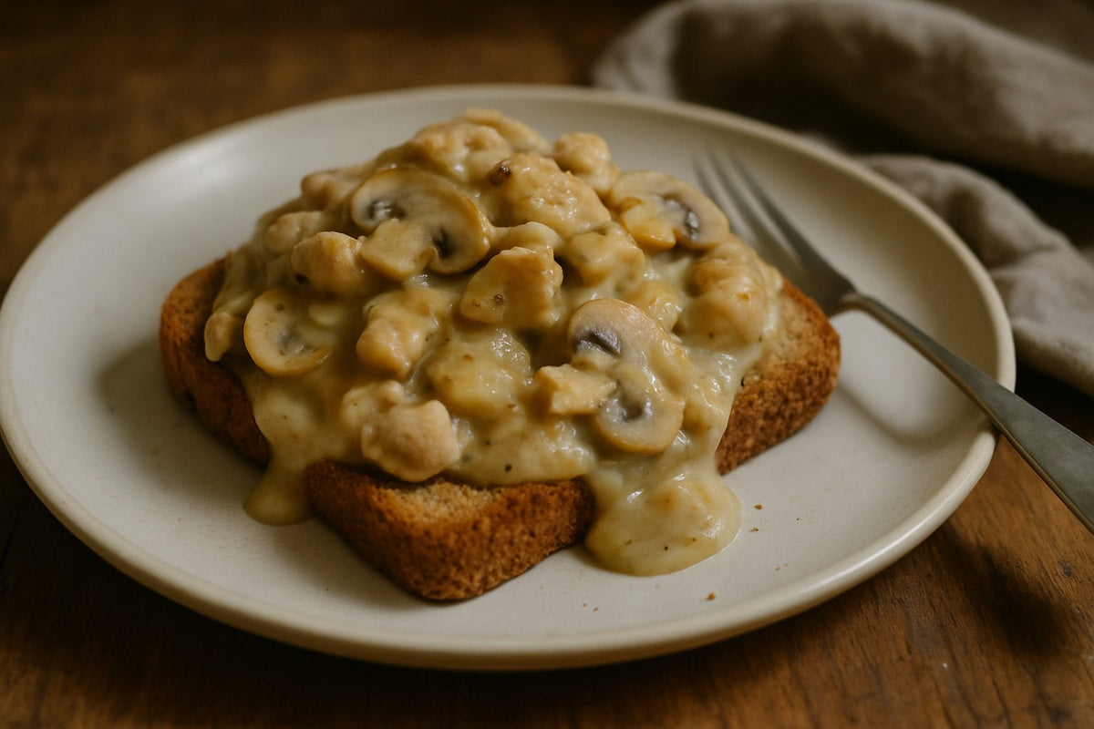 Light chicken ragout with mushrooms