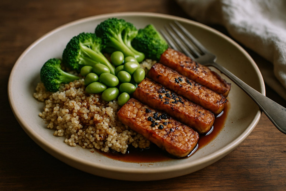 Tempeh bowl met edamame en quinoa