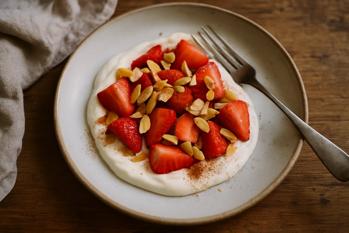 Quark Pudding with Strawberries and Almond