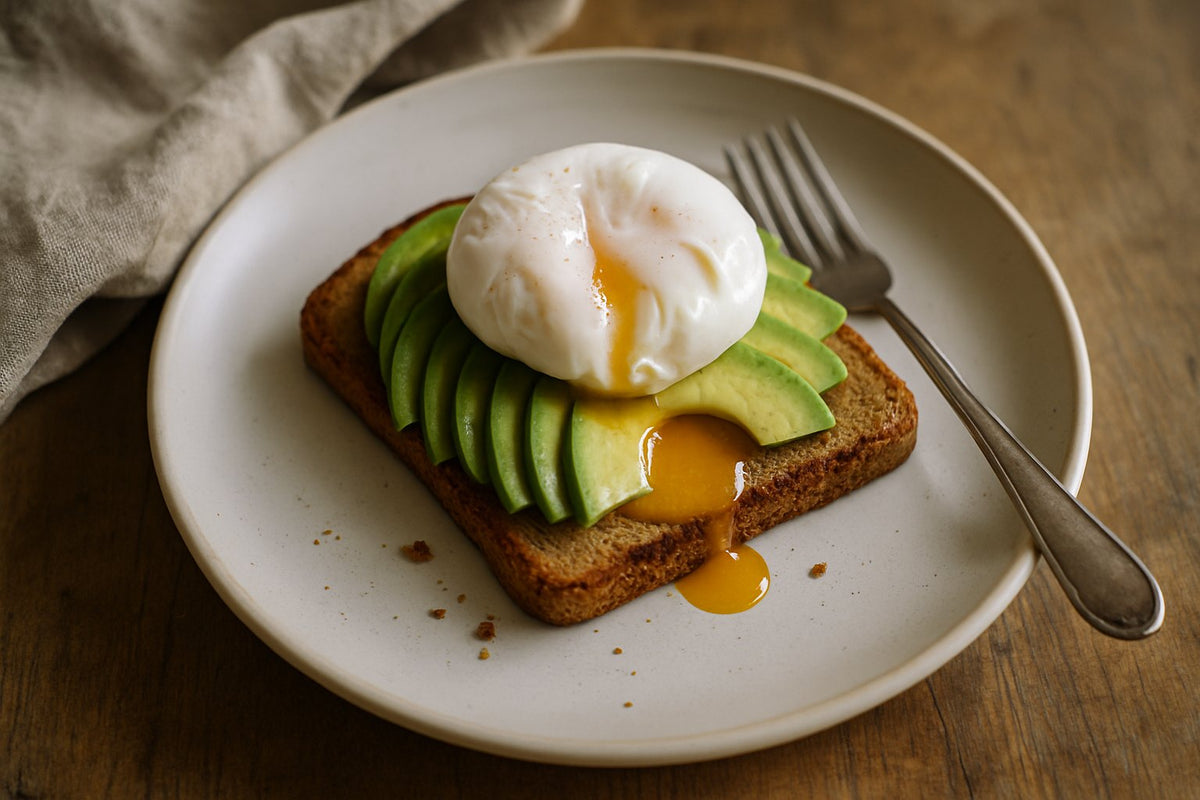Bioteine Protein Toast mit Avocado und pochiertem Ei