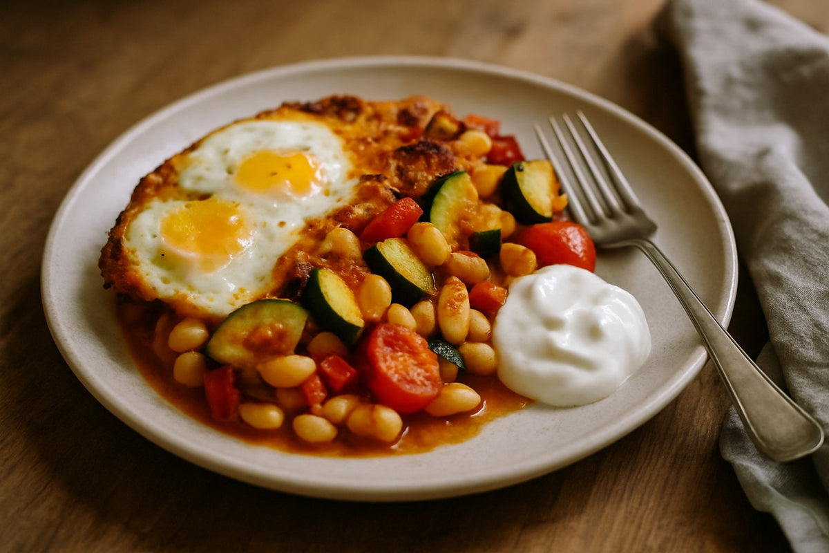Ei-en-groente ovenschotel met witte bonen
