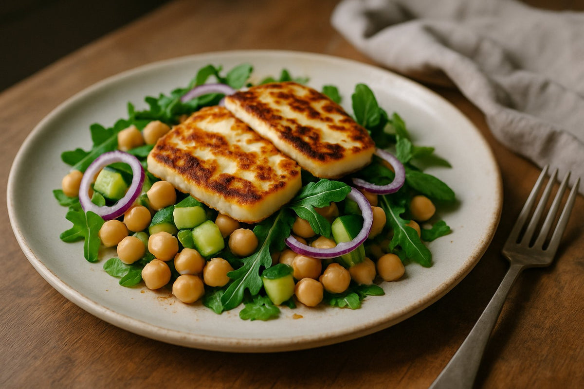 Kikkererwtensalade met gegrilde halloumi