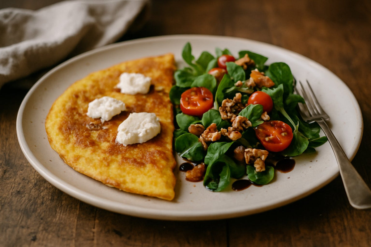Omelet met geitenkaas en walnootsalade