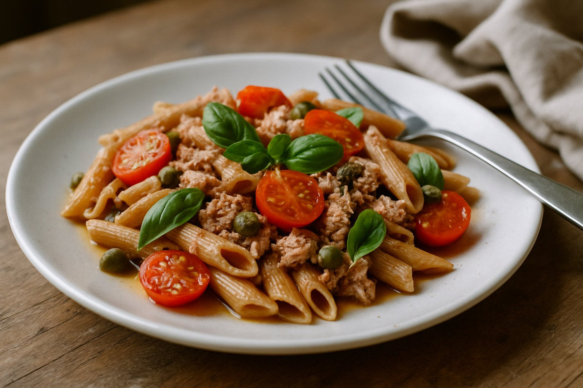 Vollkornpasta mit Thunfisch und Kirschtomaten