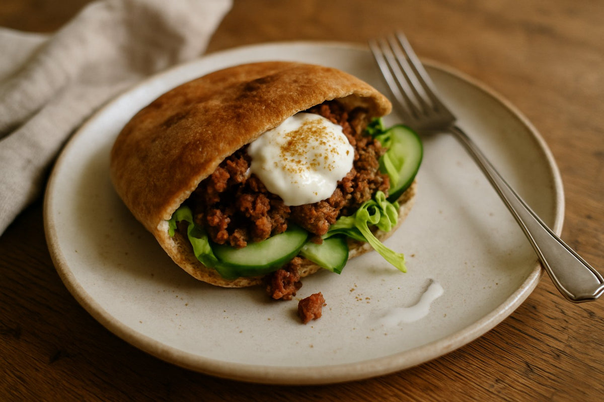 Volkoren pita met gekruid rundergehakt