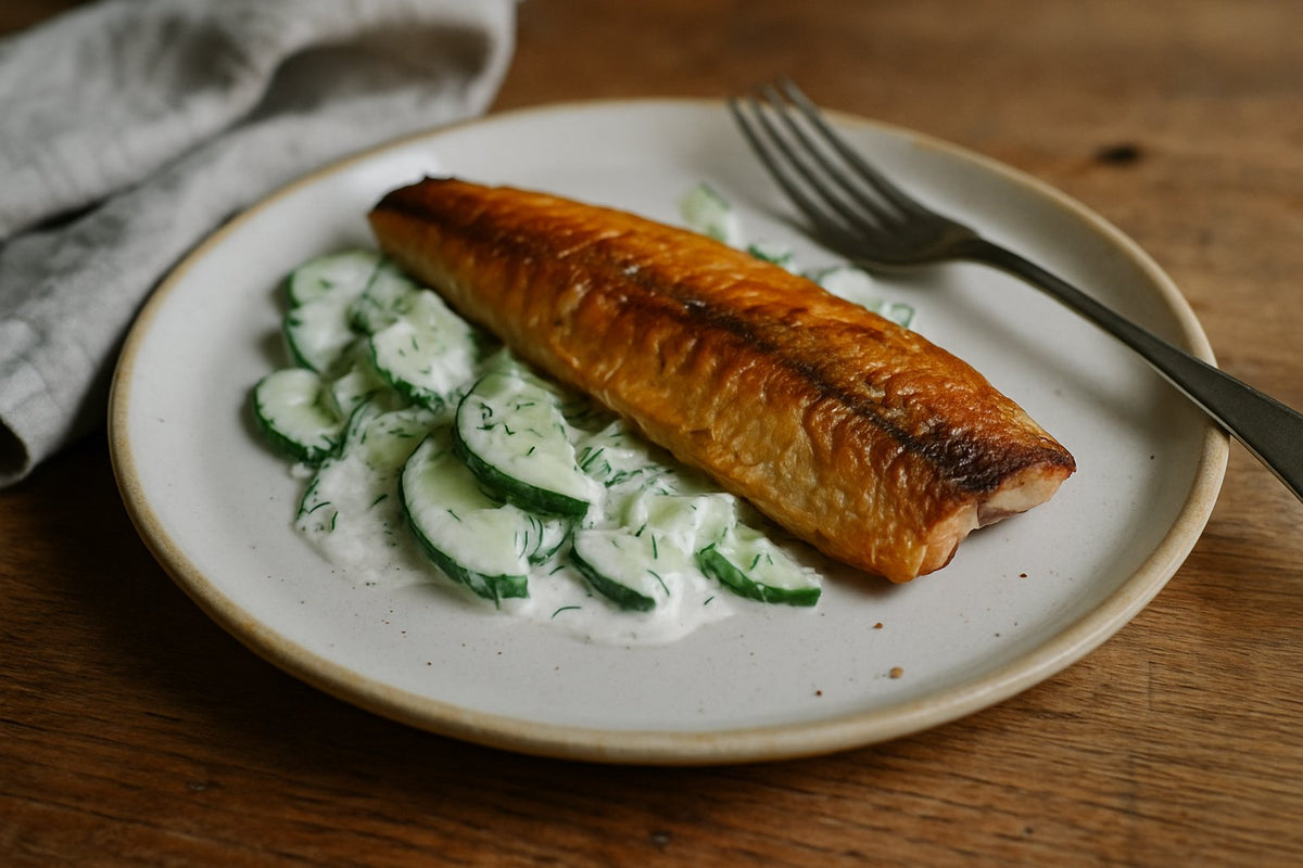 Gerookte makreel met komkommersalade