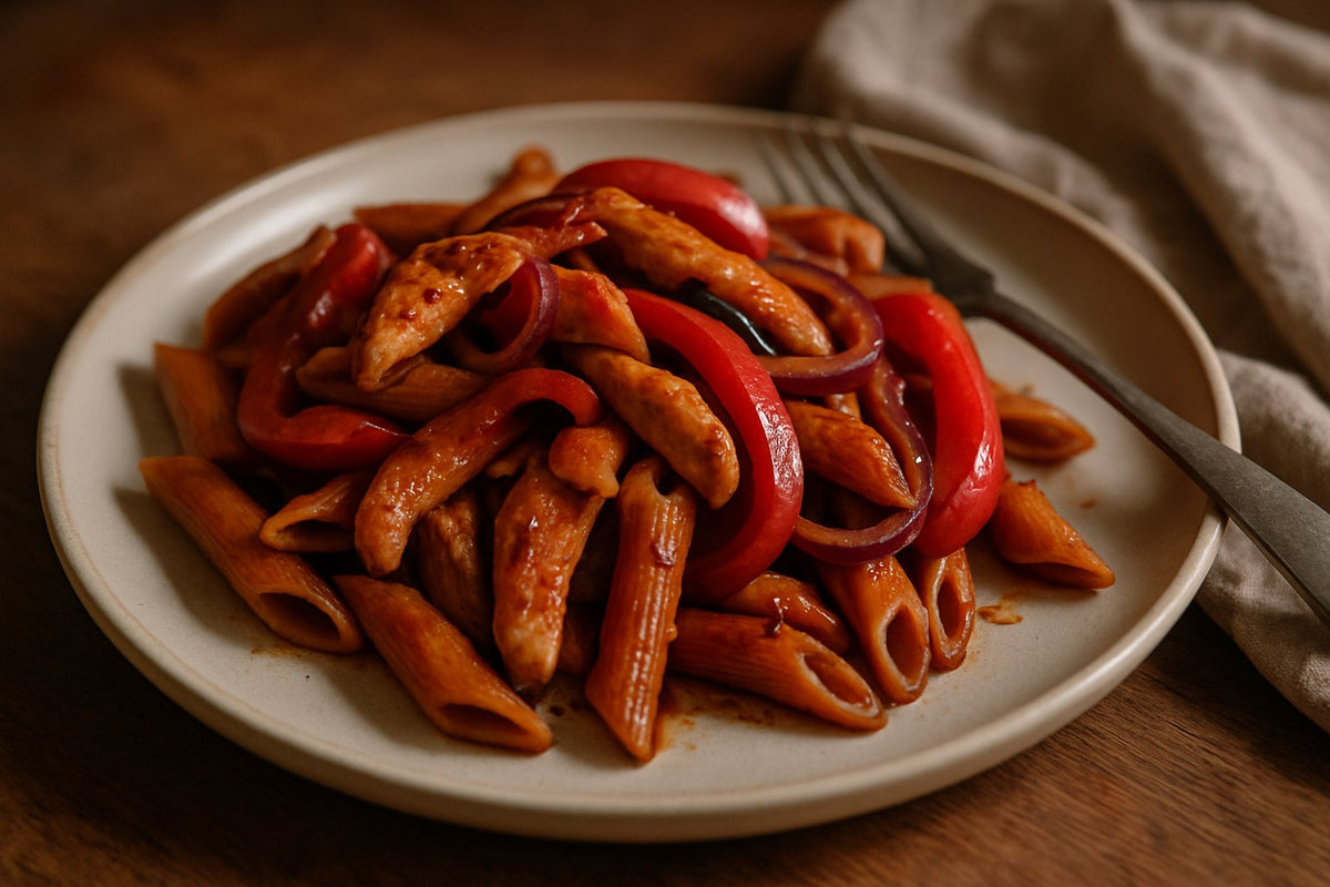 Proteine penne BBQ met kip en paprika