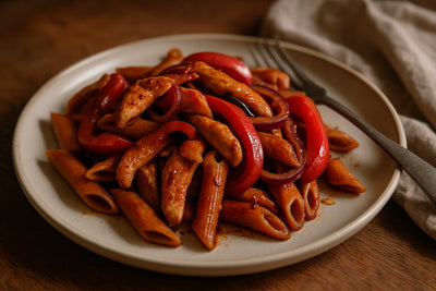 Proteine penne BBQ met kip en paprika