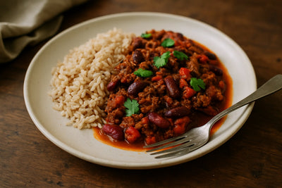 Rundvlees chili met bruine rijst
