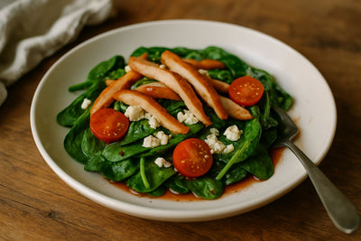 Spinaziebowl met feta en gerookte kip