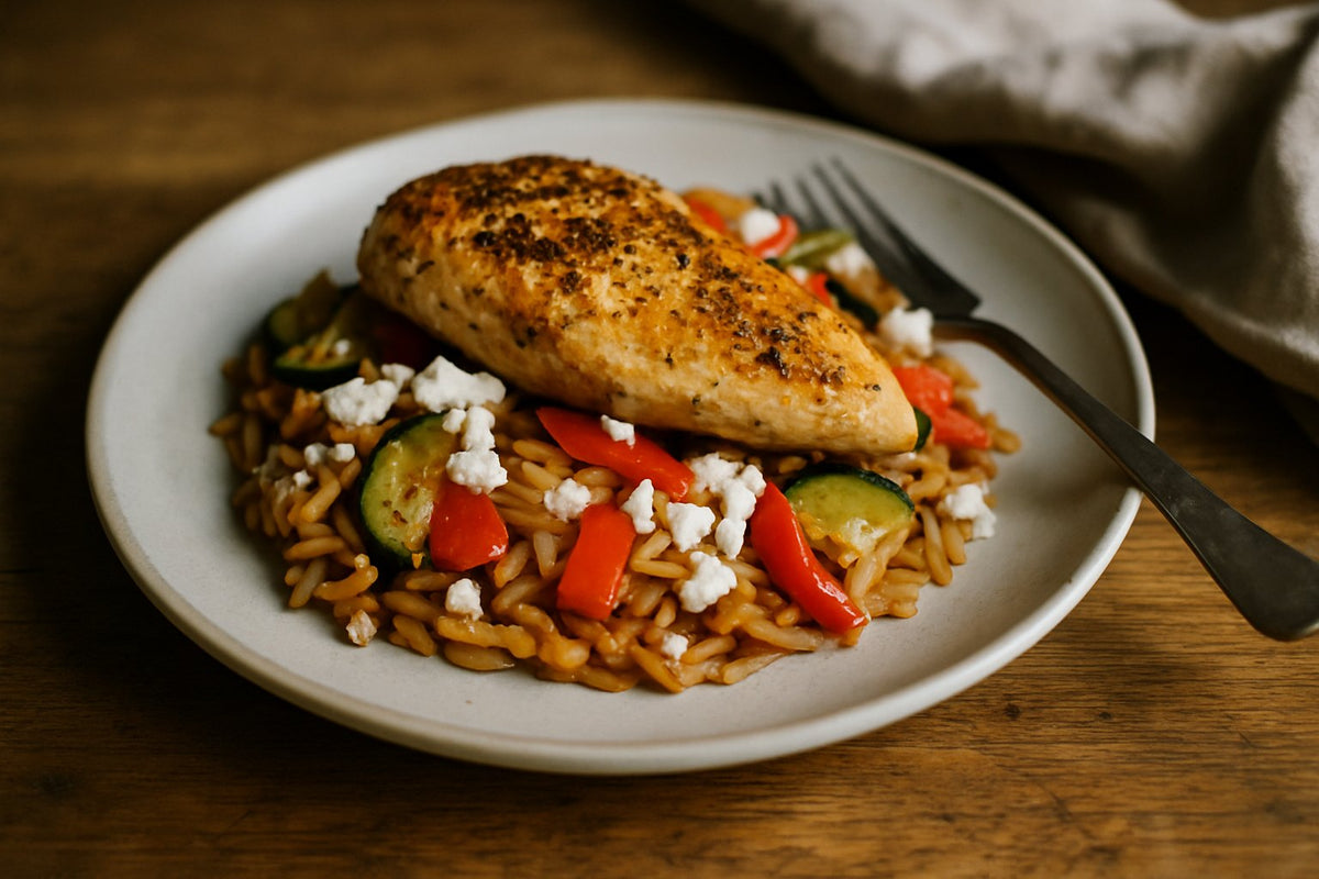 Mediterranes Hähnchen mit Vollkorn-Orzo