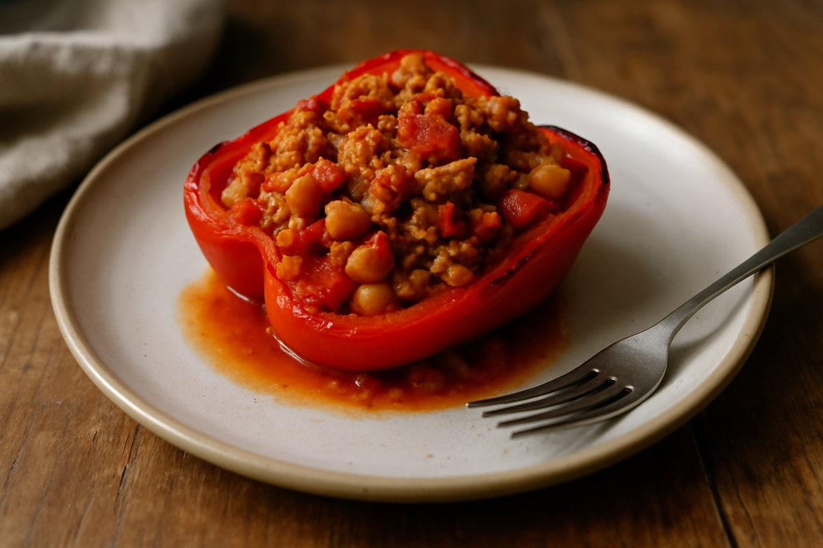Gevulde paprika met kip en kikkererwten