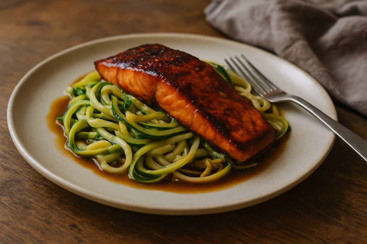 Teriyaki-zalm met courgette-noedels