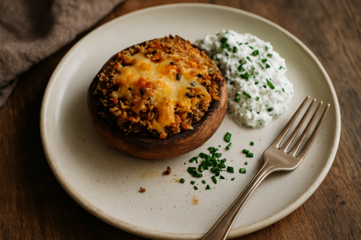 Gevulde champignons met quinoa en kruidenkwark