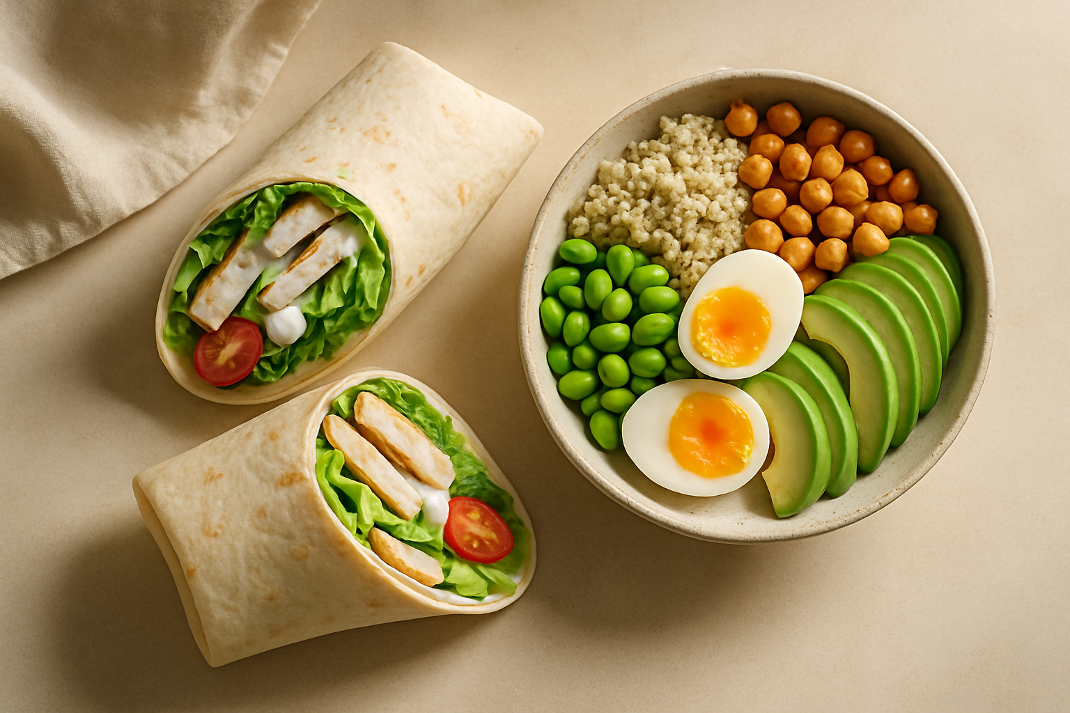 Eiwitrijke wraps en bowls: snelle lunch die vult