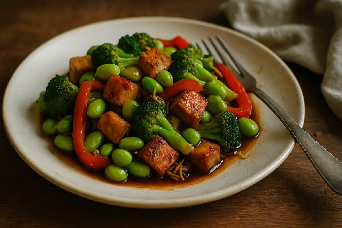 Edamame en tempeh wok met gember