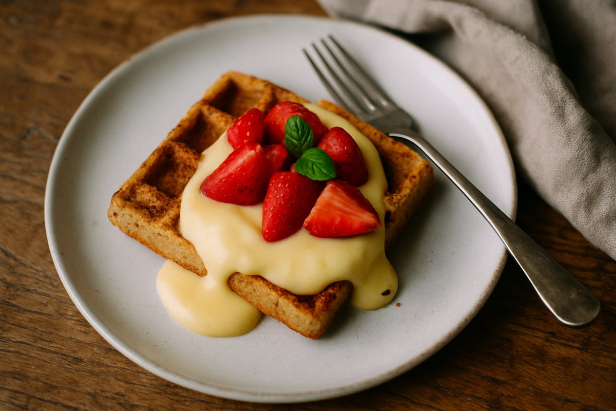 Waffel-Dessert mit Vanillepudding