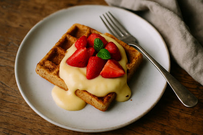 Wafel-toetje met vanillepudding