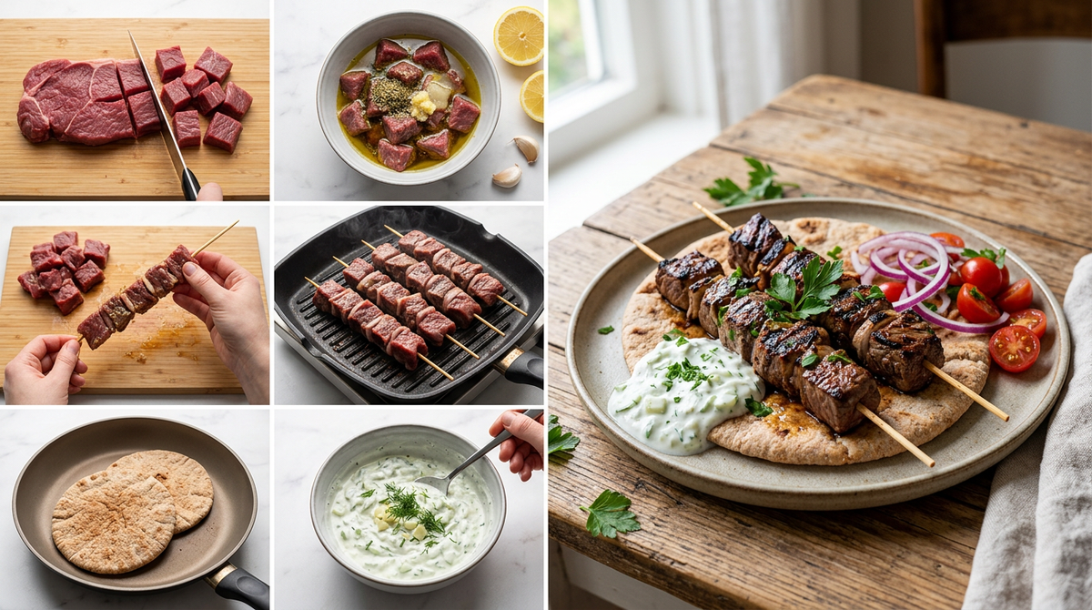 Biefstuk souvlaki met volkoren pita