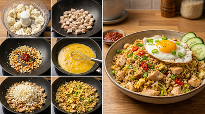 Bloemkoolrijst-nasi met kip en ei