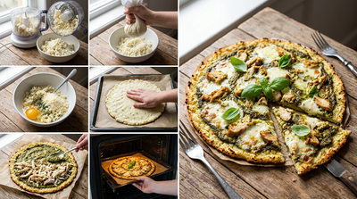 Bloemkoolpizza met kip en pesto