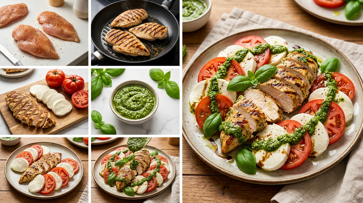 Caprese met gegrilde kip en pesto